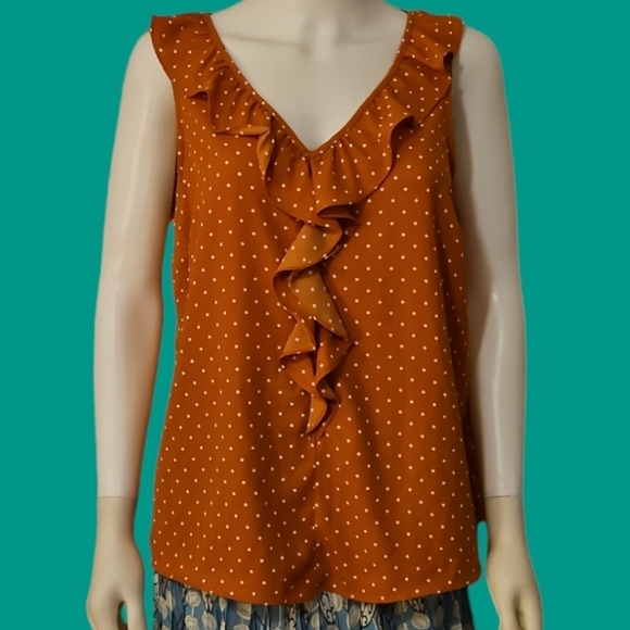 LC Lauren Conrad Tops - 3/$30 LAUREN CONRAD Polka Dot Ruffle Jabot Sleeveless V-Neck Castlecore Blouse